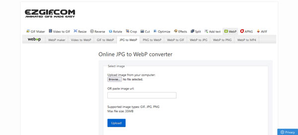 سایت EzGif برای تبدیل فرمت Webp