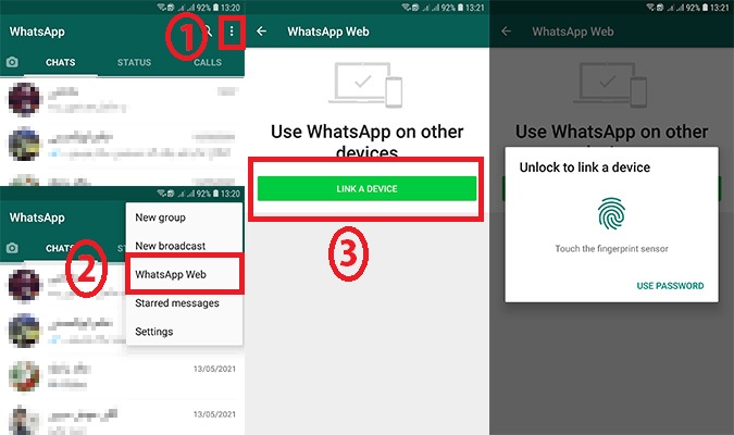 مراحل اتصال به واتساپ وب از طریق گوشی اندروید